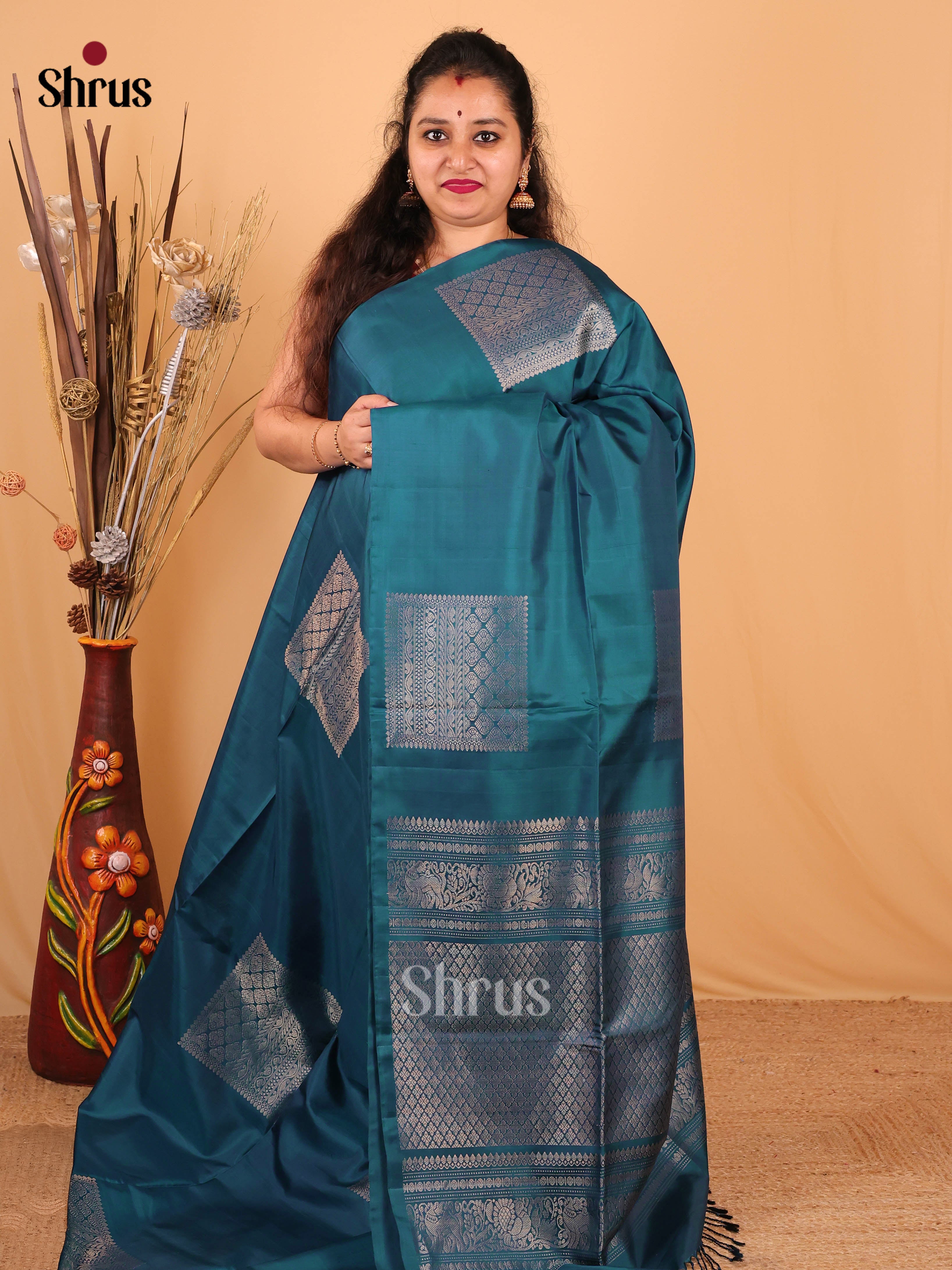 Exquisite Blue Soft Silk Saree with Golden Mandala Block Motifs & Zari Brocade Pallu-1