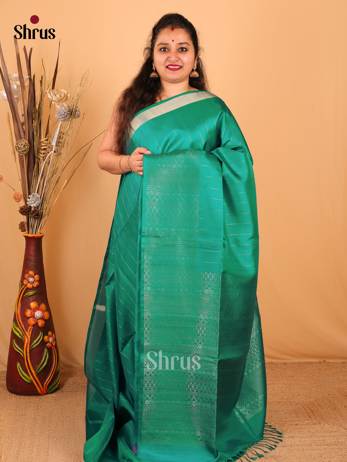 Enchanting Emerald Green Soft Silk Saree with Subtle Zari Stripes & Brocade Pallu - Shop on Shrus.com