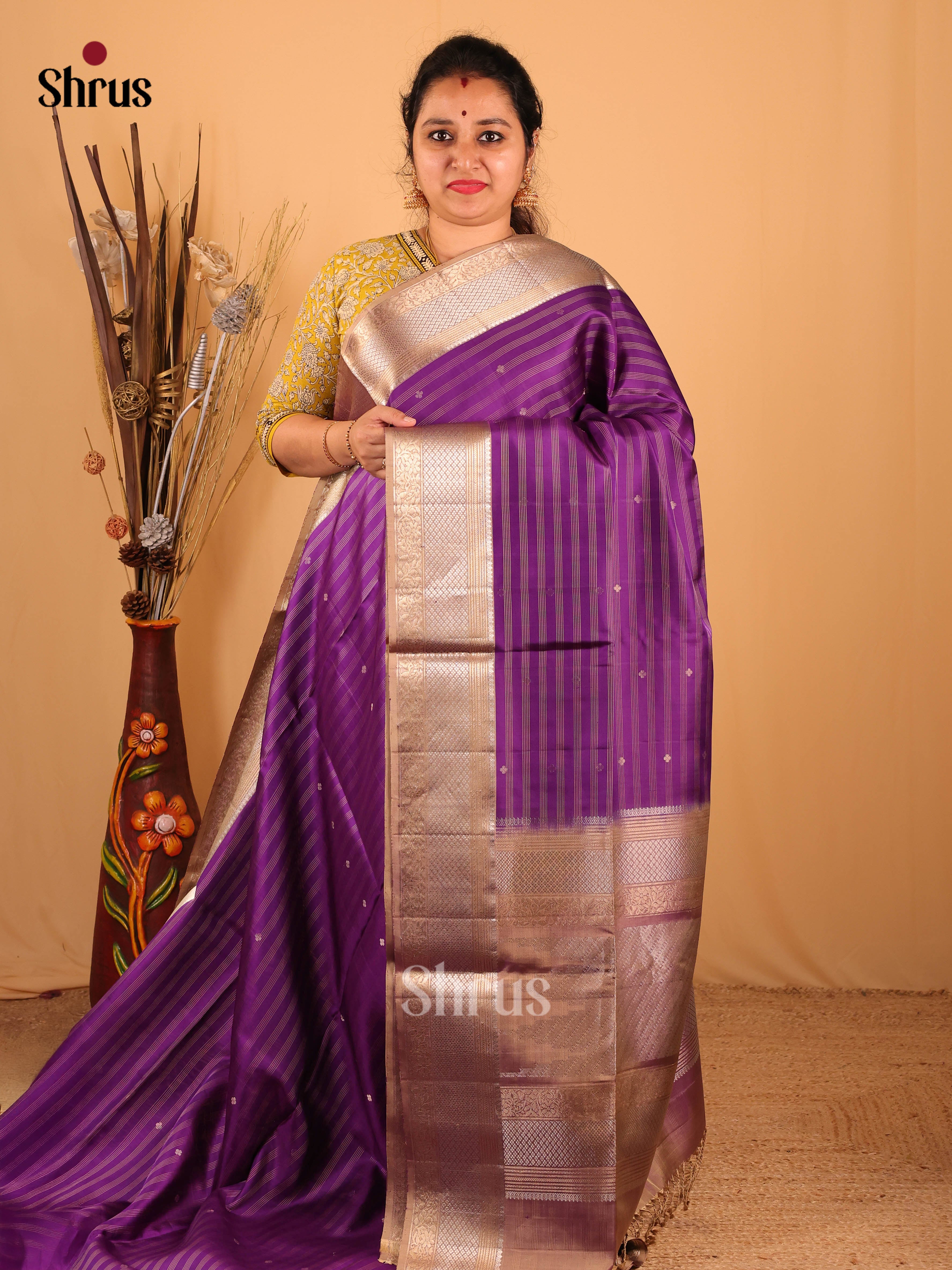 Violet & Brown - Soft Silk Saree - Shop on Shrus.com