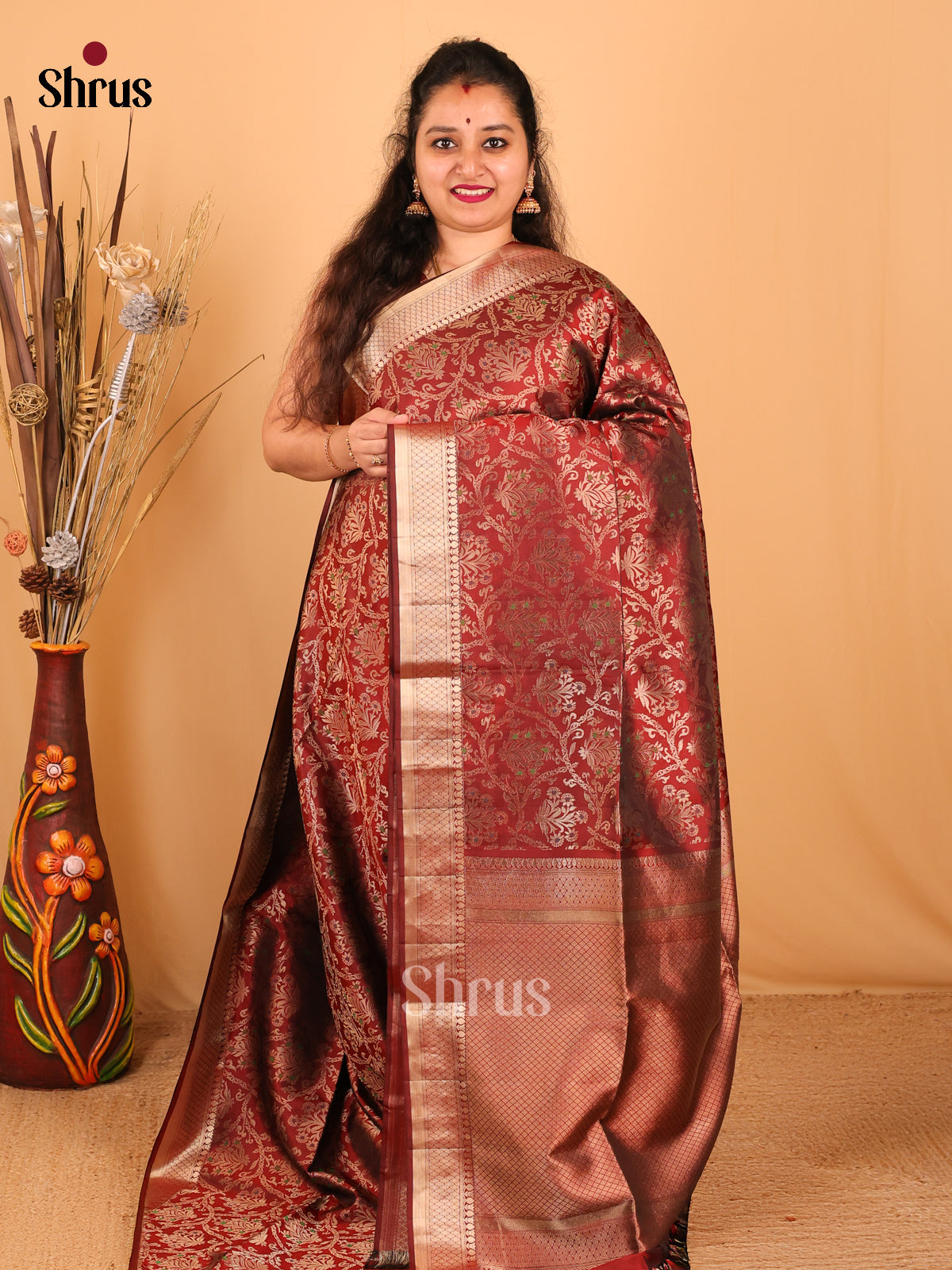 Maroon(Single Tone) - Soft Silk Saree - Shop on Shrus.com