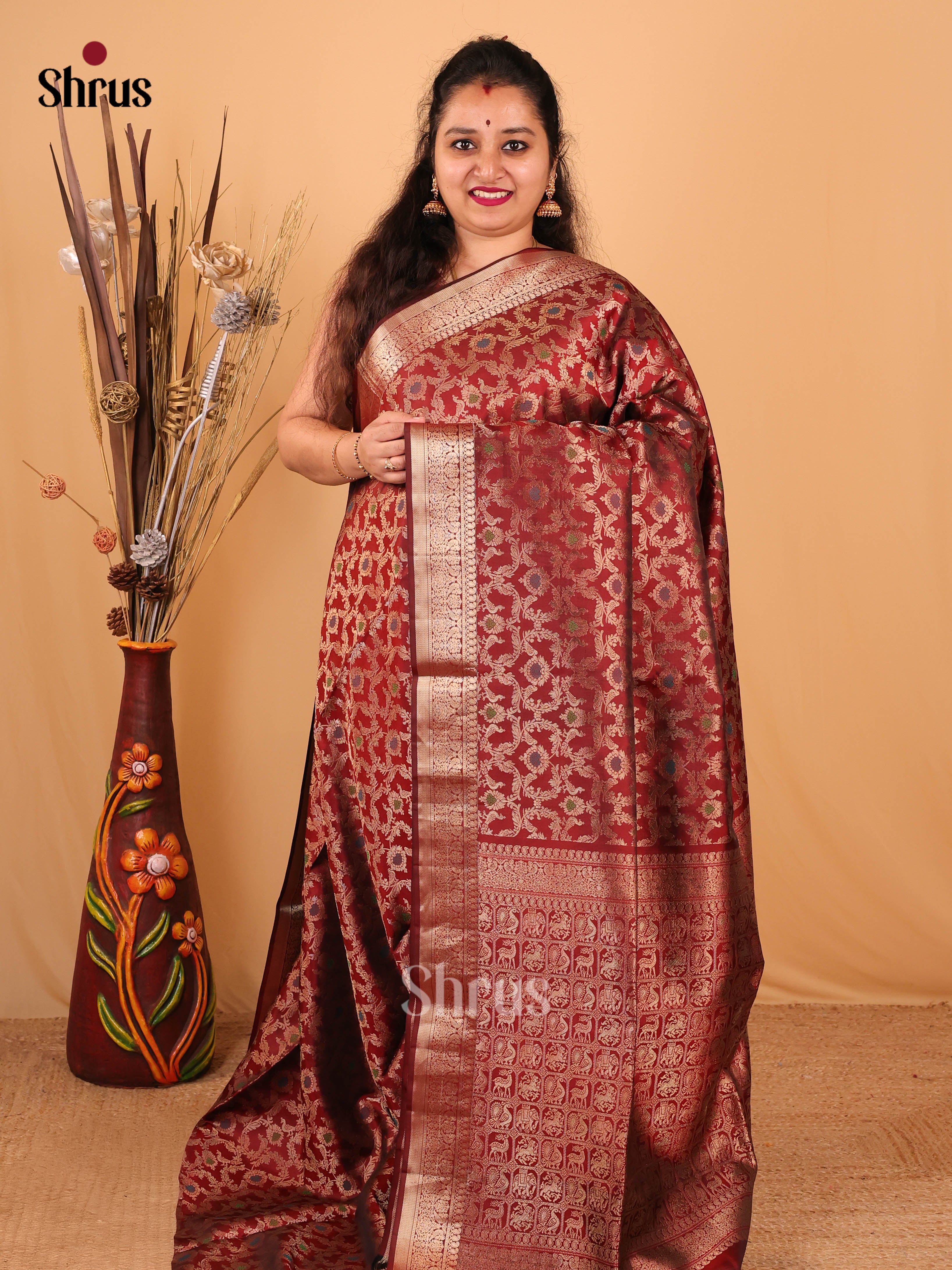 Maroon(Single Tone) - Soft Silk Saree - Shop on Shrus.com