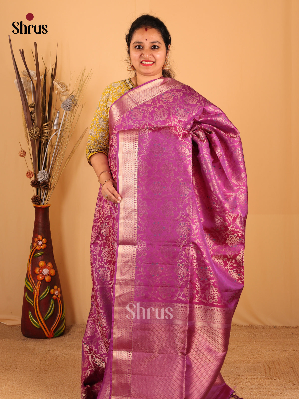 Pretty Purple Soft Silk Saree With Floral Brocade with Meenakari Pattern & Zari Pallu-1