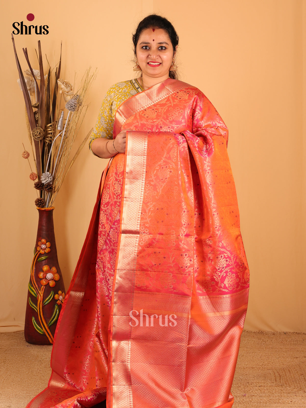 Orangish Pink(Single tone) - Soft Silk Saree - Shop on Shrus.com
