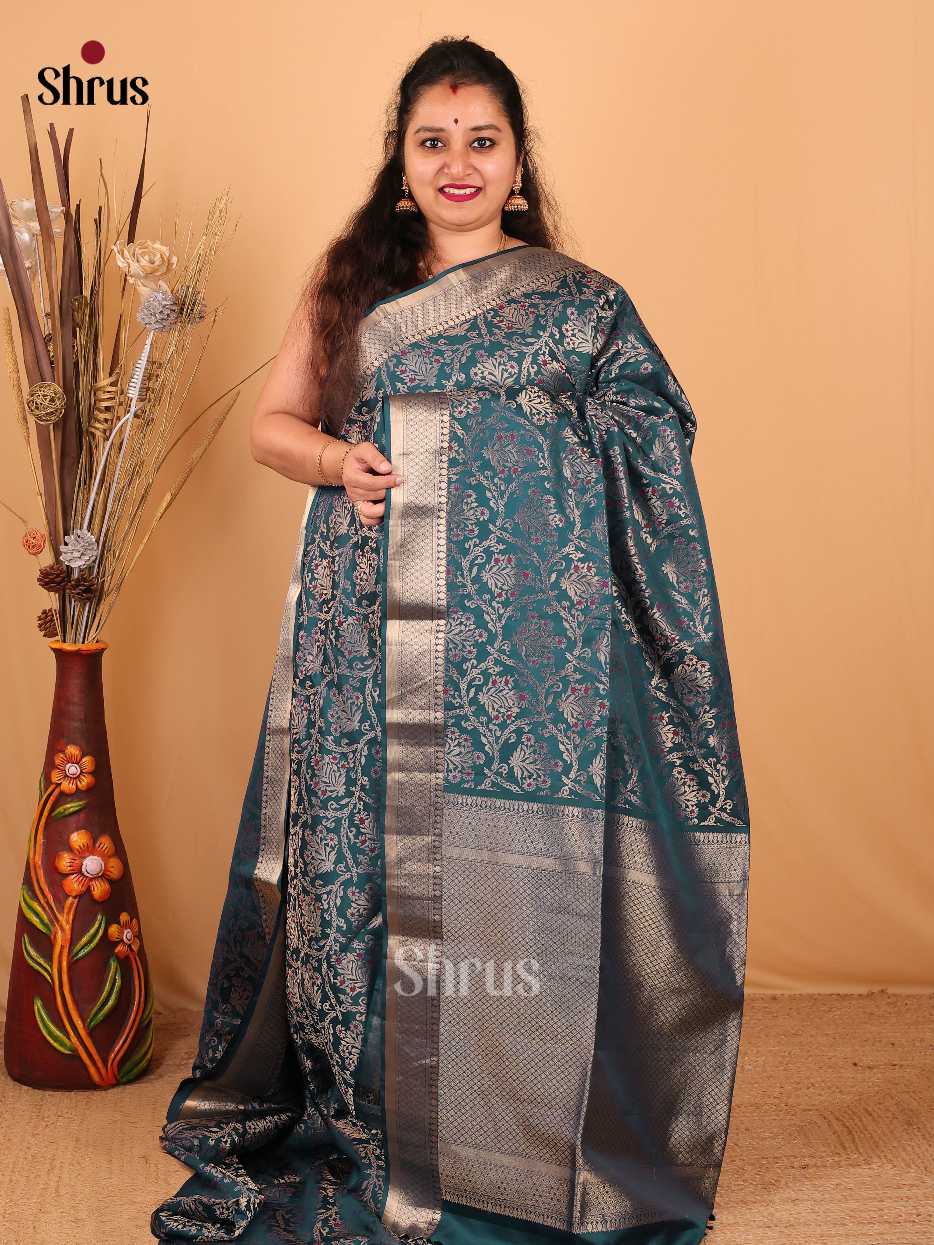 Serene Sapphire Blue Soft Silk Saree With Zari Floral Nestling Brocade & Border Pallu-1