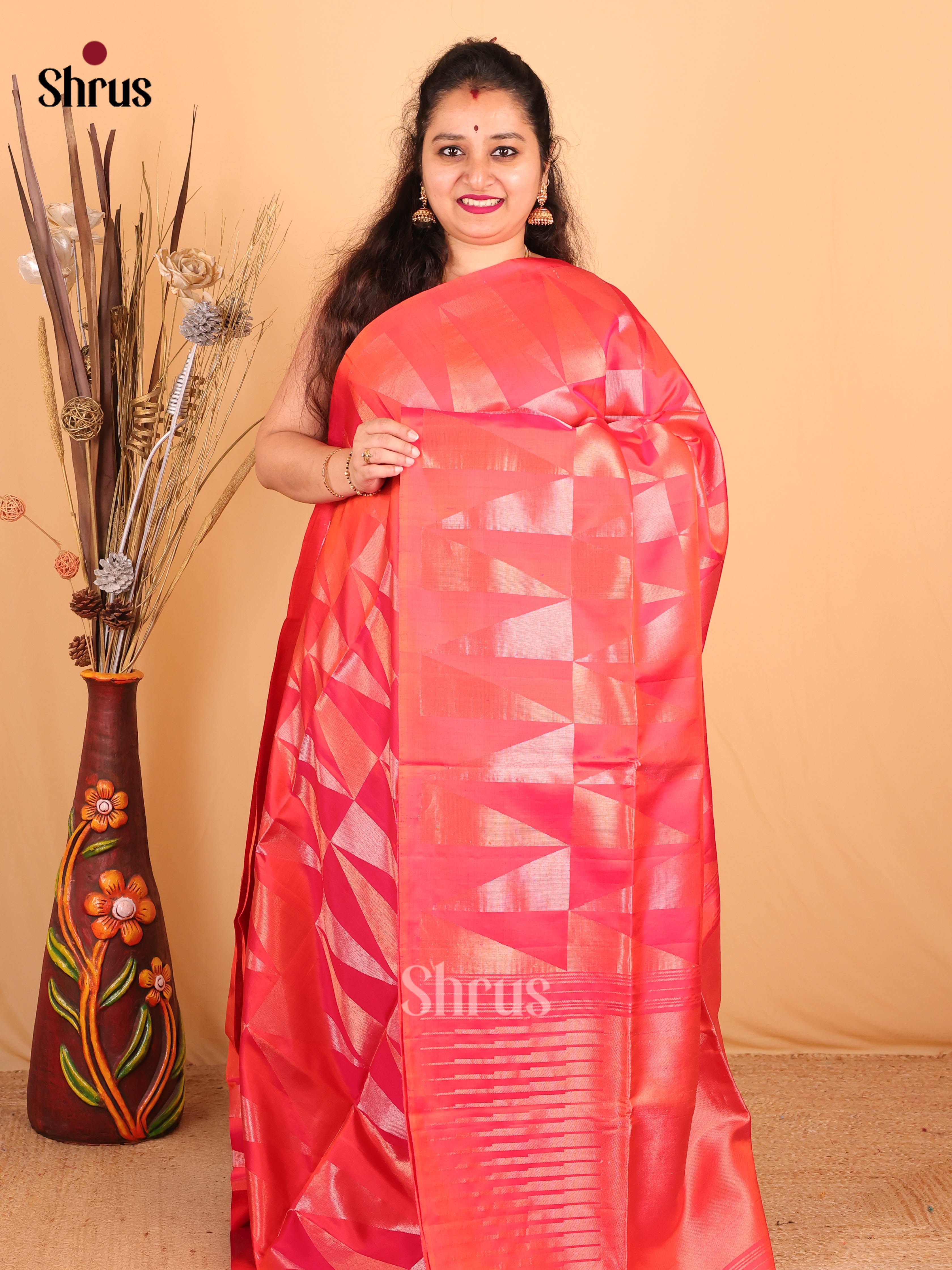 Orangish Pink(Single Tone) - Soft Silk Saree - Shop on Shrus.com