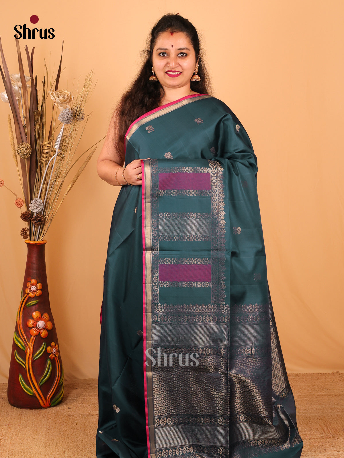 Peacock Green & Purple - Soft Silk Saree - Shop on Shrus.com