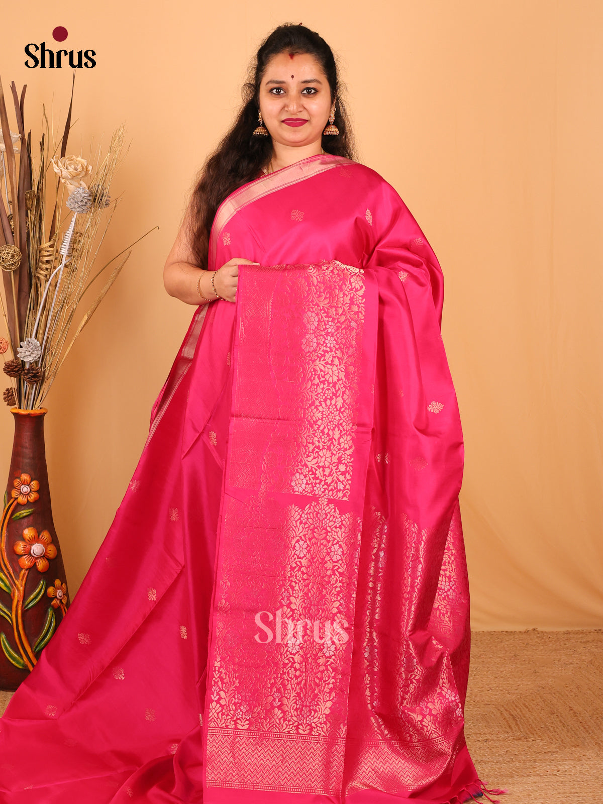 Pink(Single Tone) - Soft Silk Saree - Shop on Shrus.com