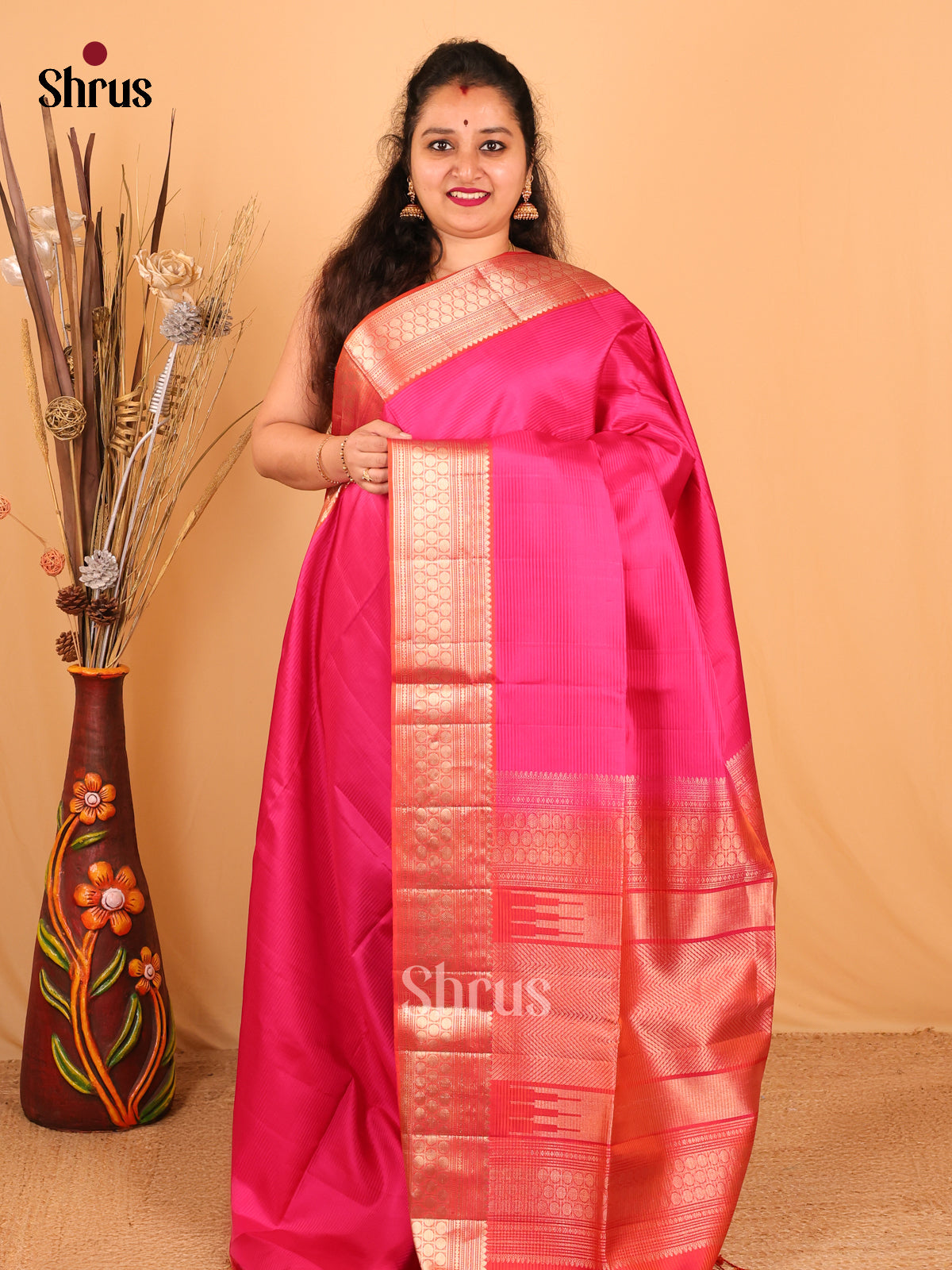 Pink & Peach- Soft Silk Saree - Shop on Shrus.com