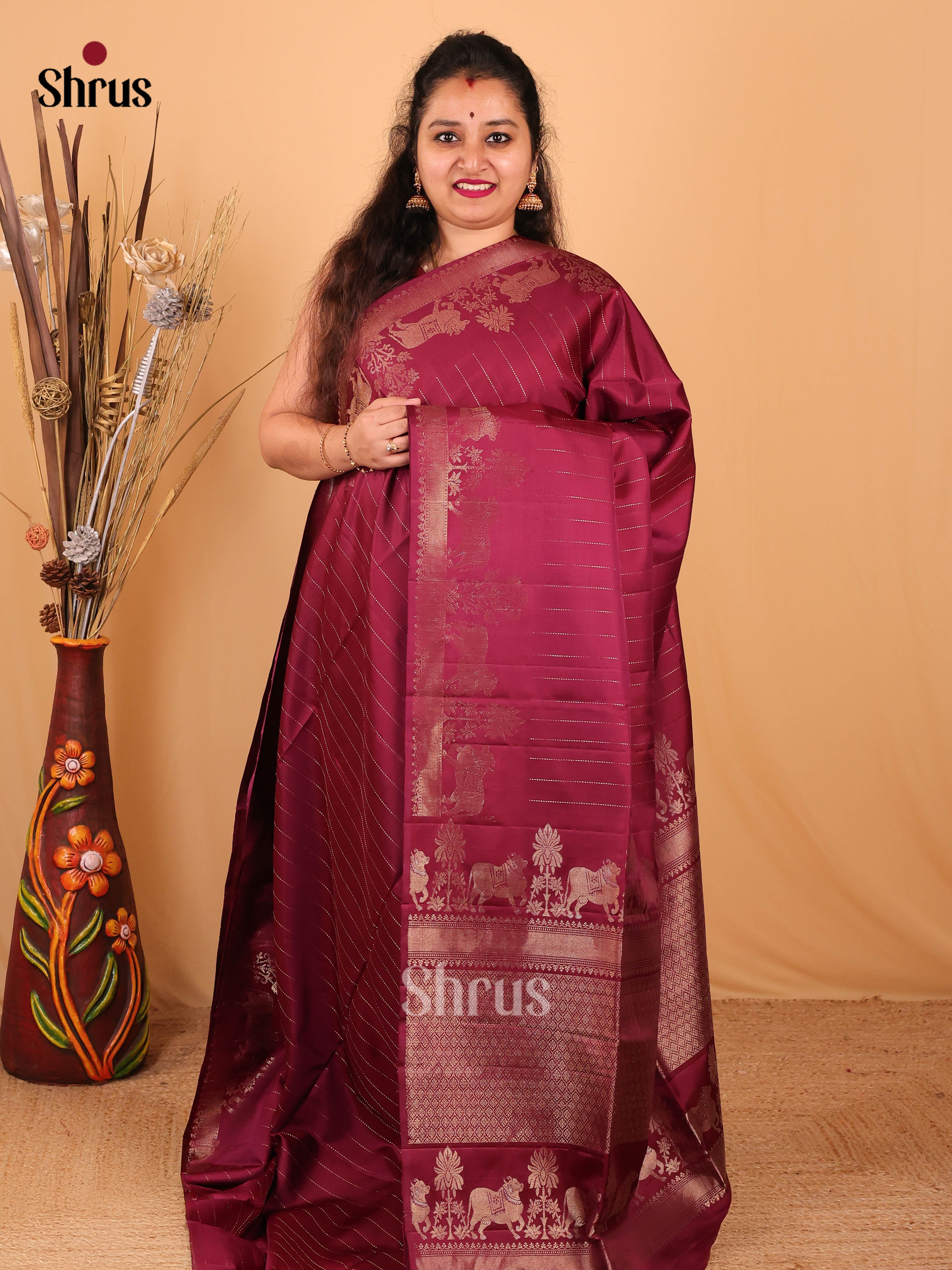 Wine(Single Tone) - Soft Silk Saree - Shop on Shrus.com
