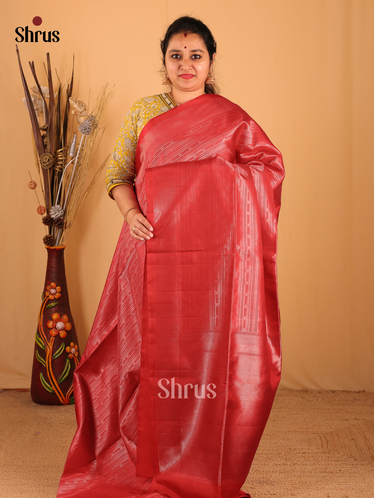 Dazzling Scarlet Red Zari Striped Soft Silk Saree with Intricate Buttas & Border-1