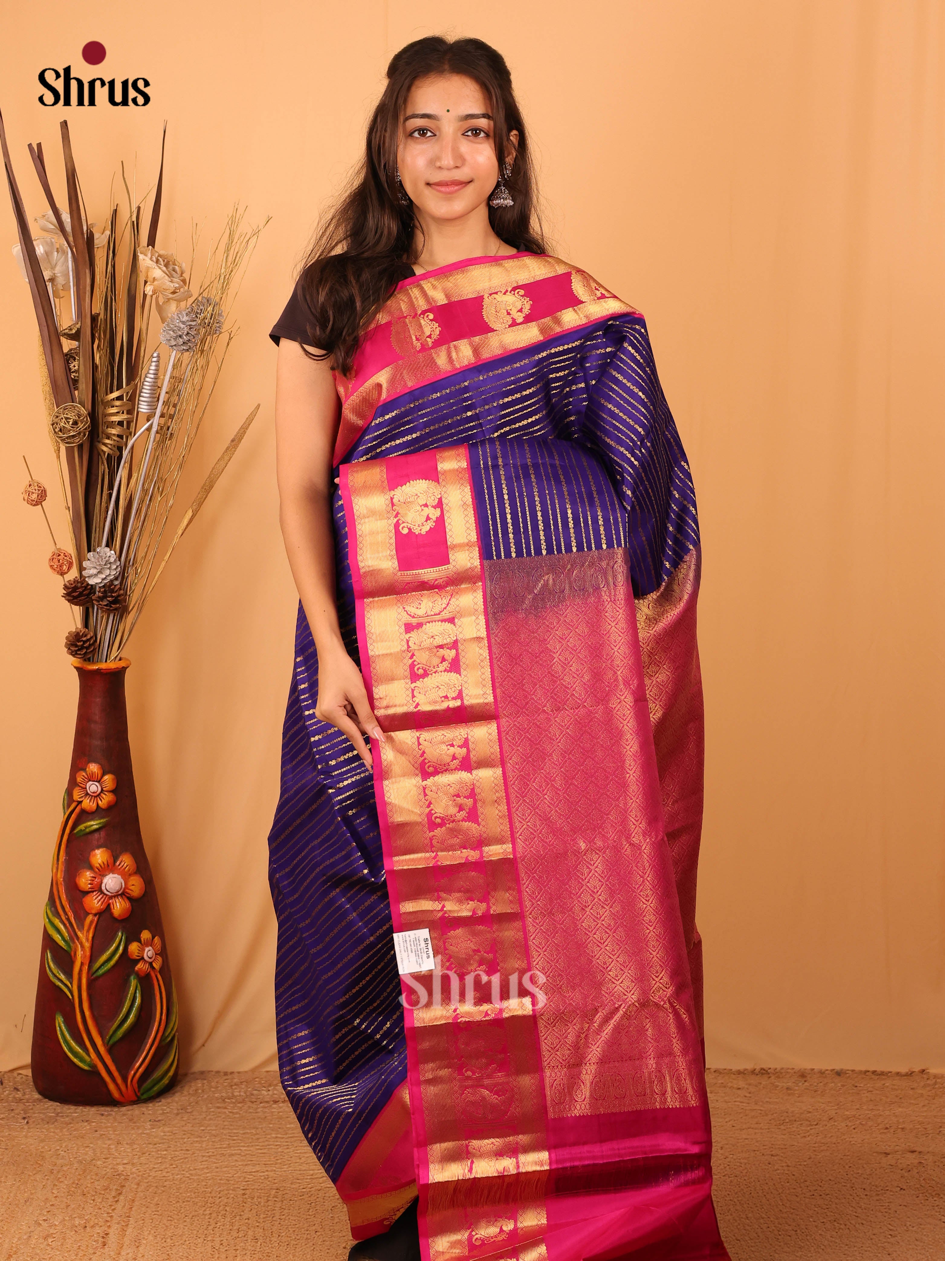 Violet & Pink- Kanchipuram silk Saree - Shop on Shrus.com