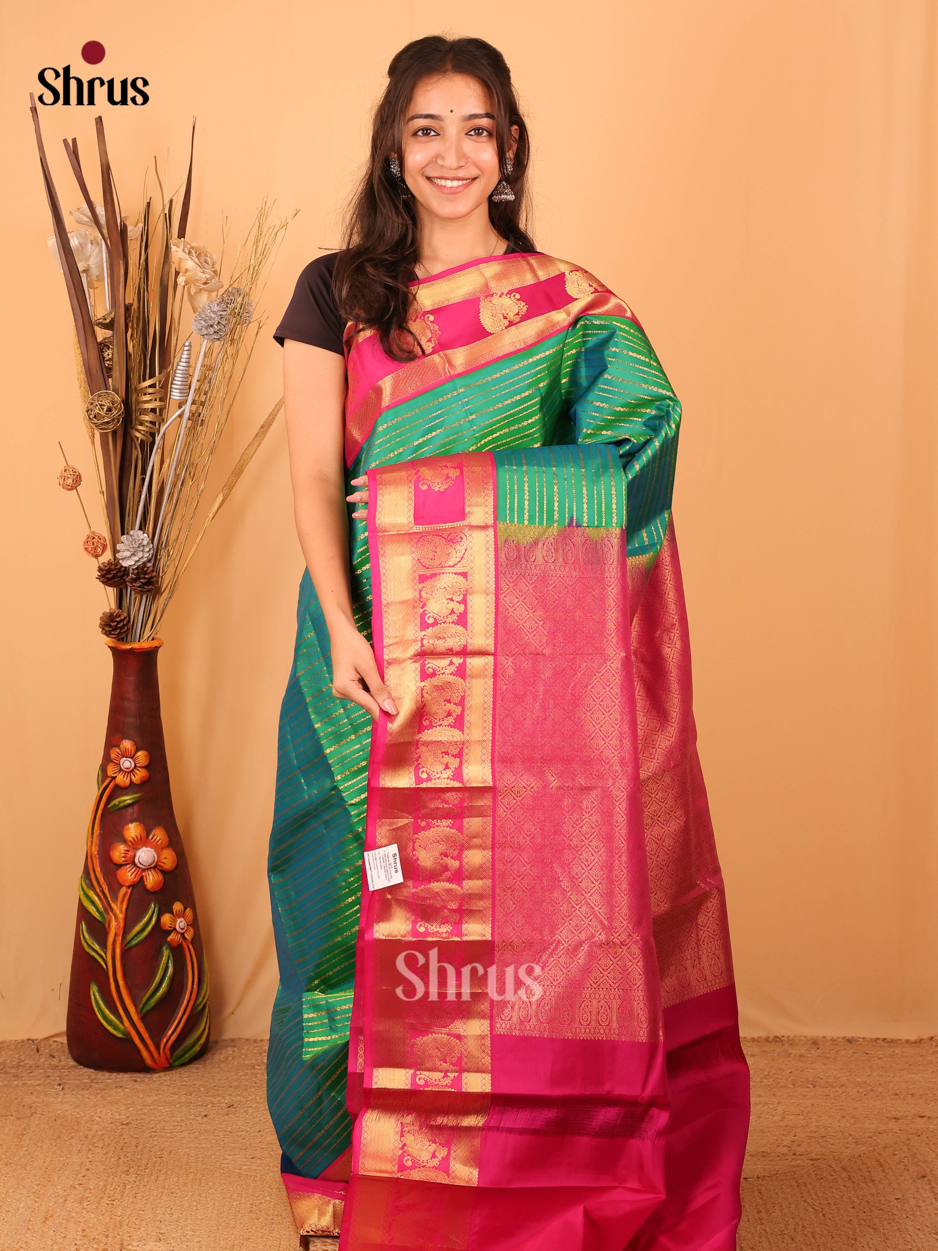 Green & Maroon - Kanchipuram silk Saree - Shop on Shrus.com