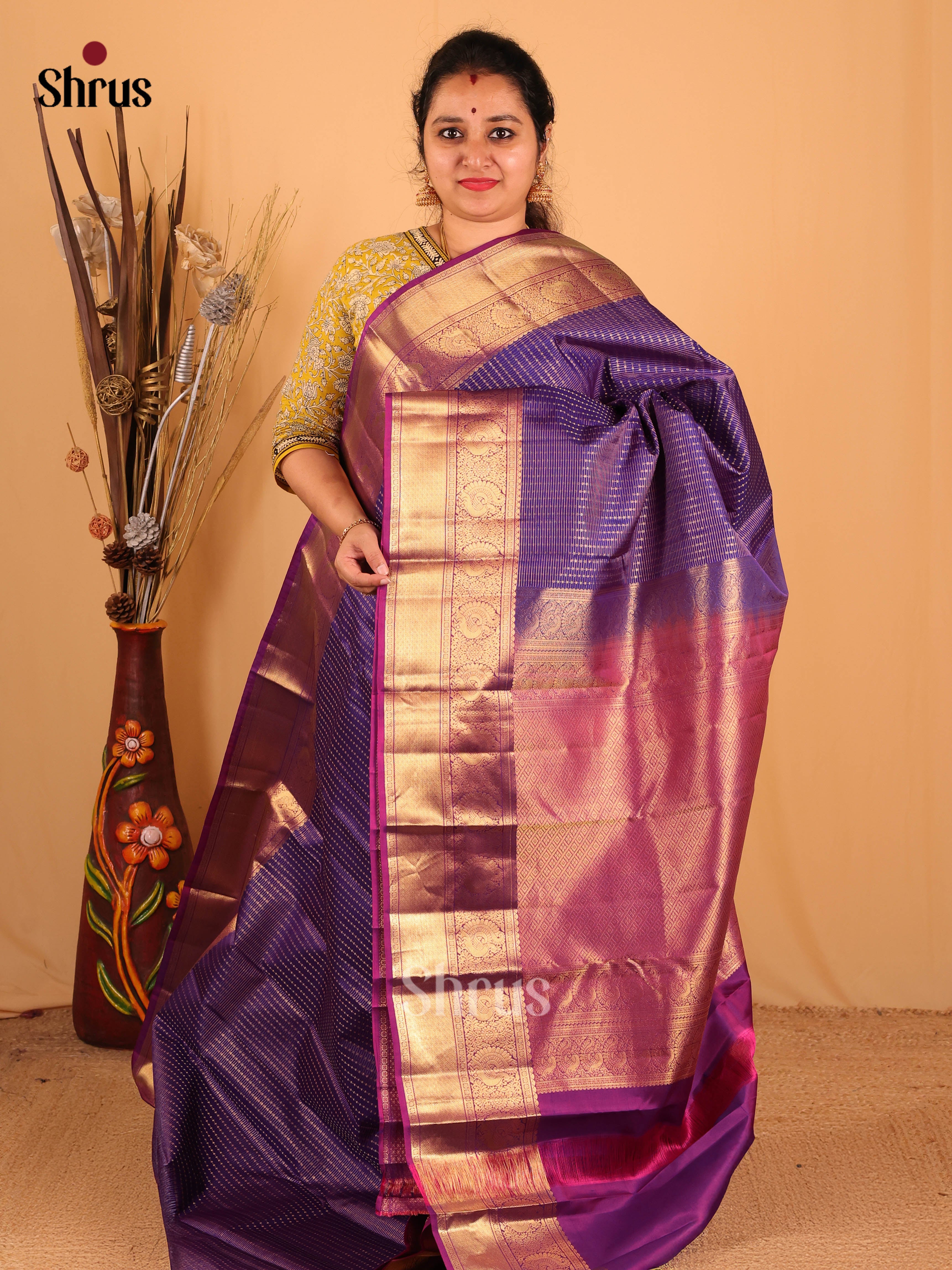 Purple - Kanchipuram silk Saree - Shop on Shrus.com
