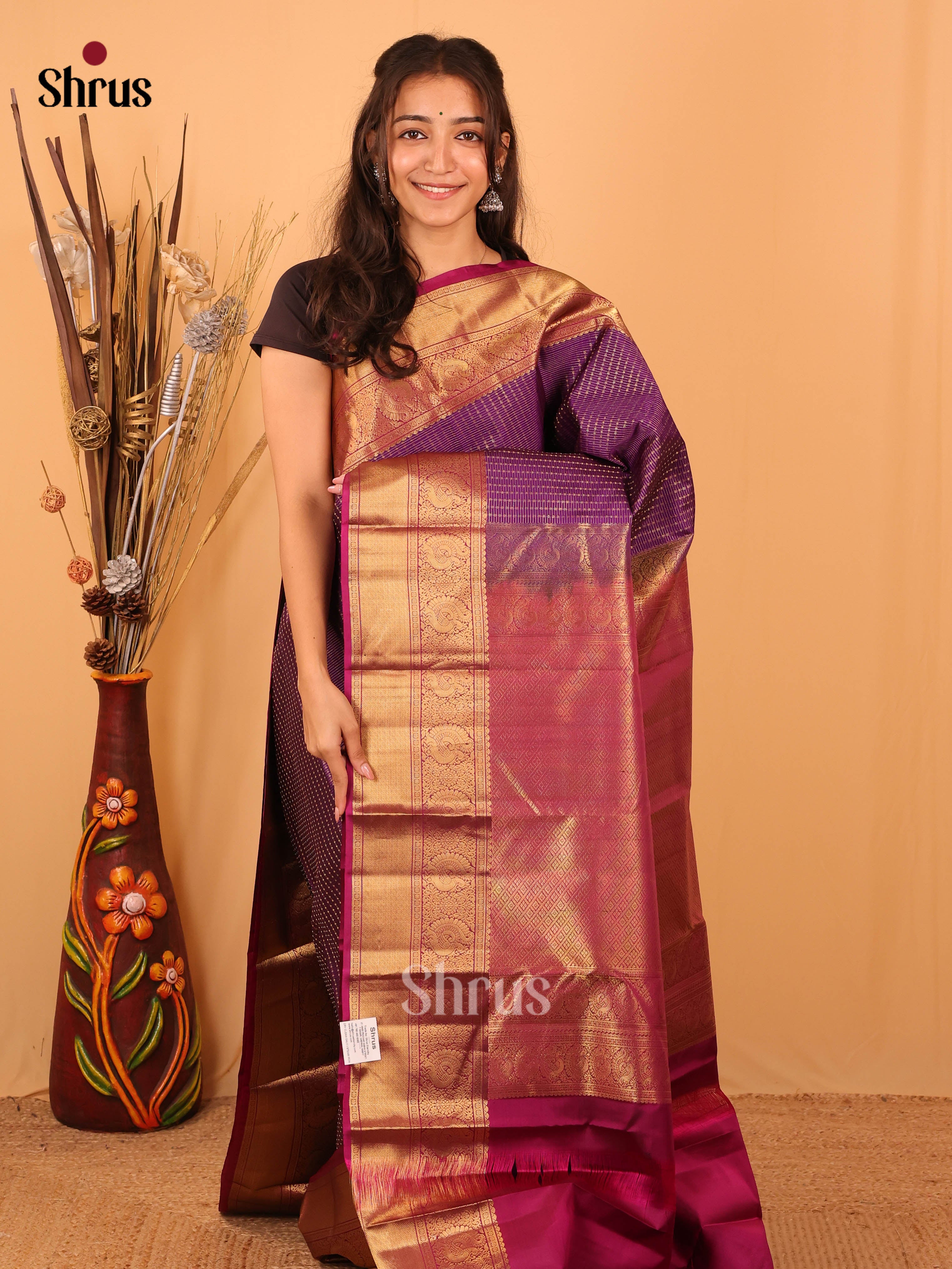 Violet & Wine- Kanchipuram silk Saree - Shop on Shrus.com