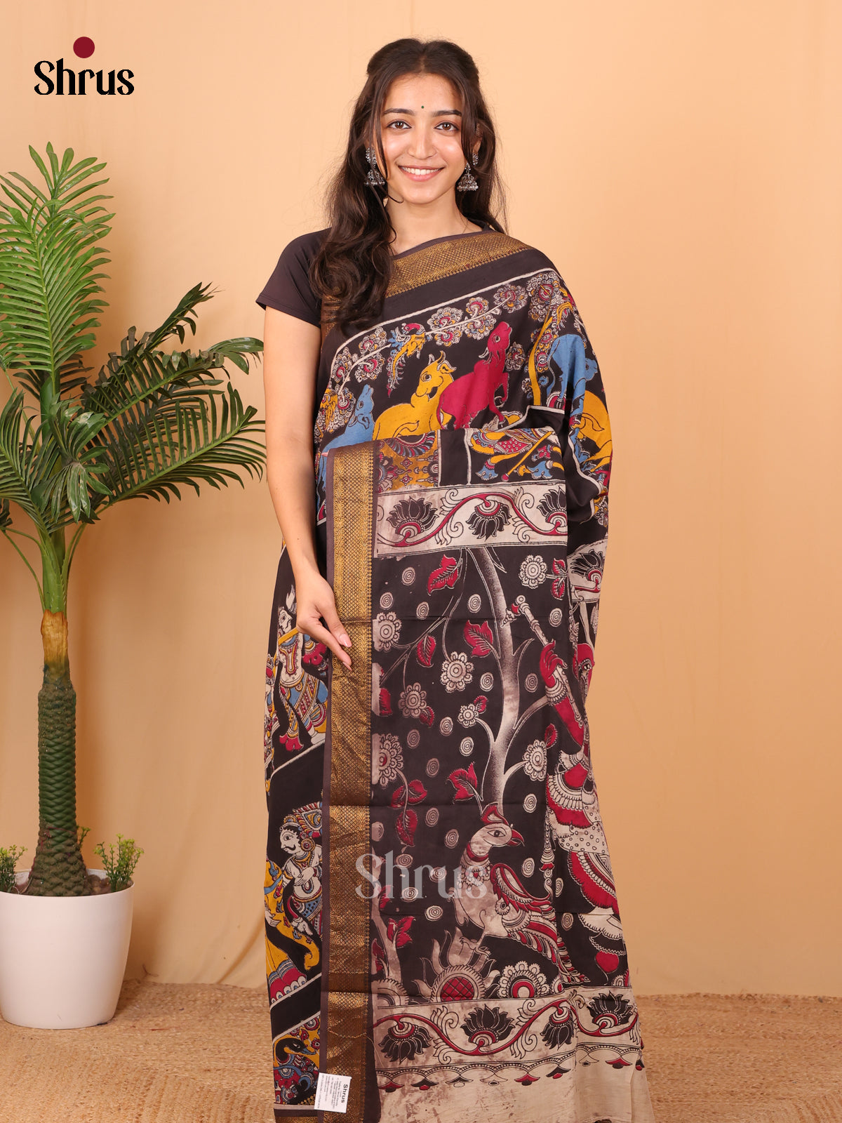 Black & White - chennur-kalamkari Saree - Shop on Shrus.com