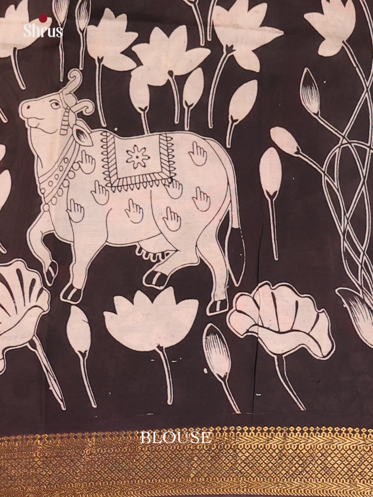 Cream & Black - chennur-kalamkari Saree - Shop on Shrus.com