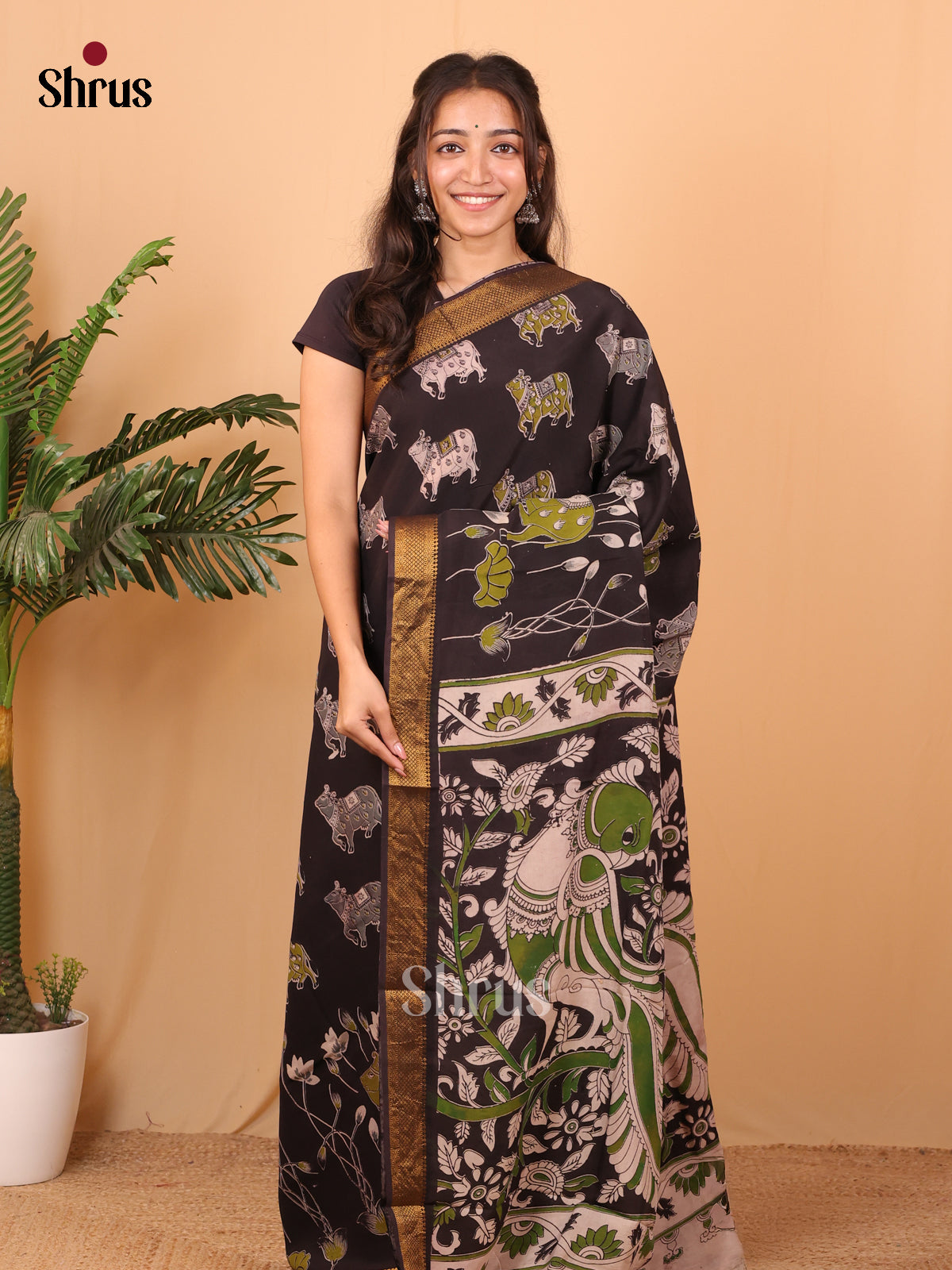 Black & White - chennur-kalamkari Saree - Shop on Shrus.com