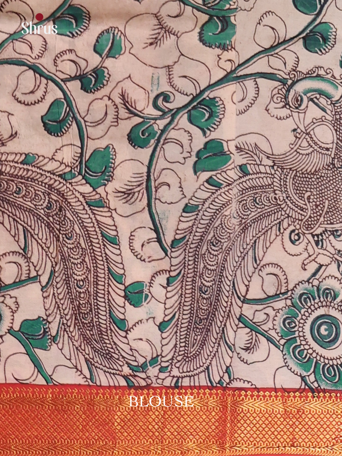 Green & Red - chennur-kalamkari Saree - Shop on Shrus.com