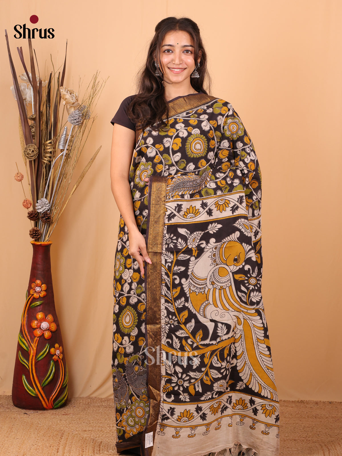 Black & White - chennur-kalamkari Saree - Shop on Shrus.com