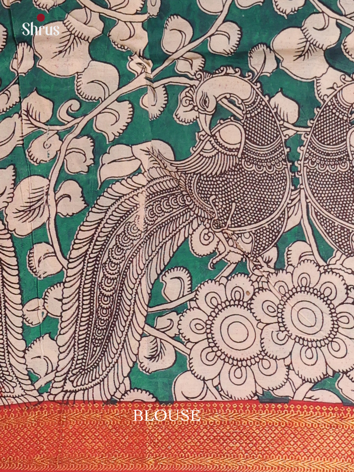 Green & Red - chennur-kalamkari Saree - Shop on Shrus.com