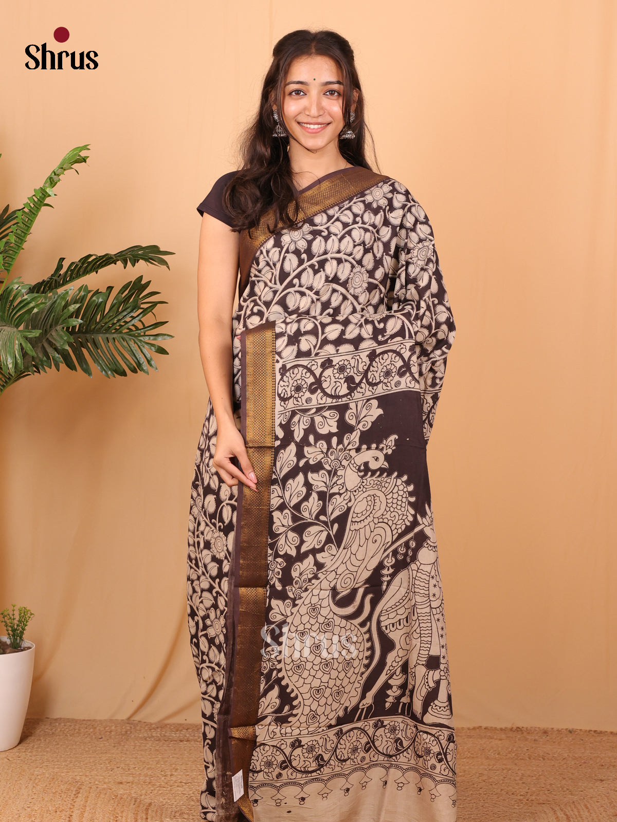 Black & White - chennur-kalamkari Saree - Shop on Shrus.com