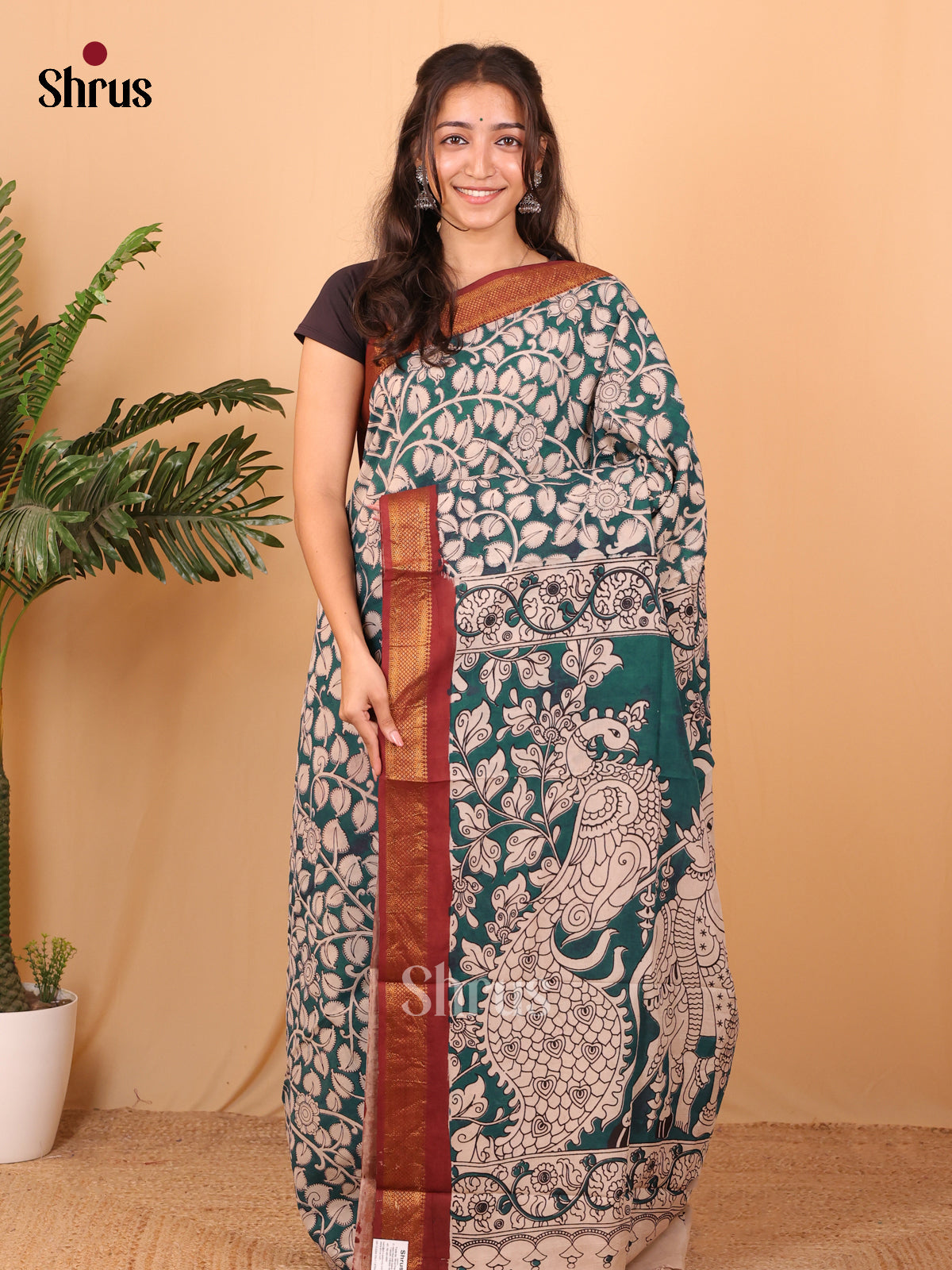 Green & Brown - chennur-kalamkari Saree - Shop on Shrus.com