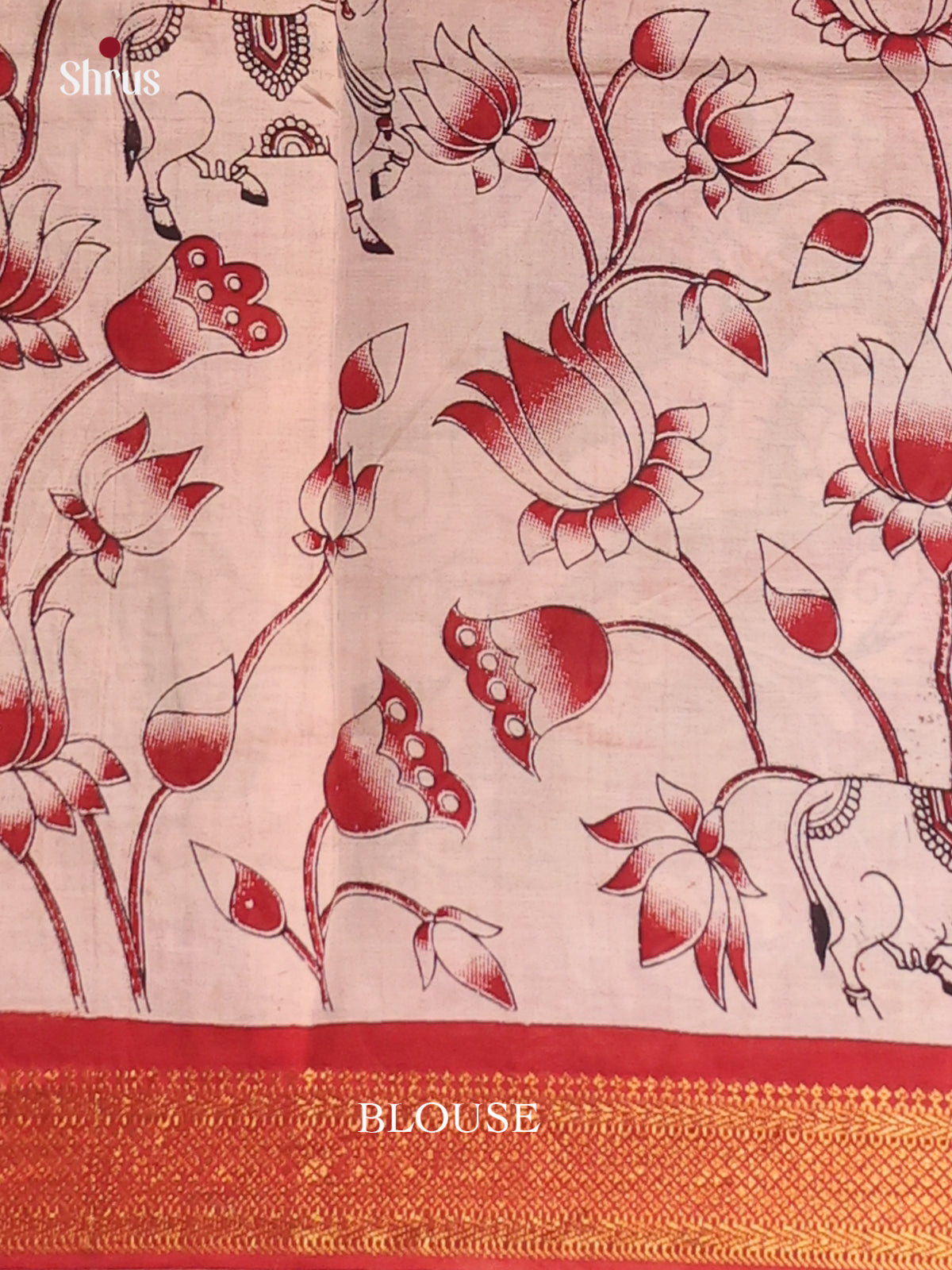 Red & Cream - chennur-kalamkari Saree - Shop on Shrus.com