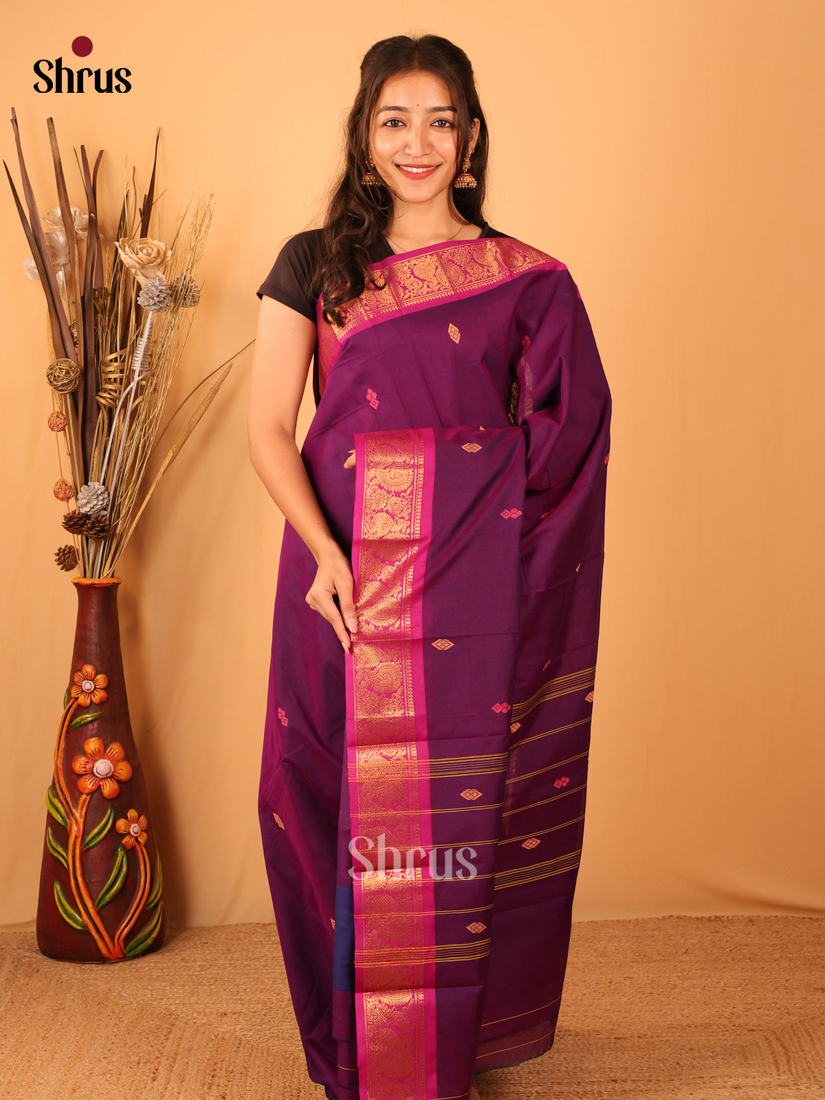 Violet & Pink - Chettinad Mix Cotton Saree - Shop on Shrus.com