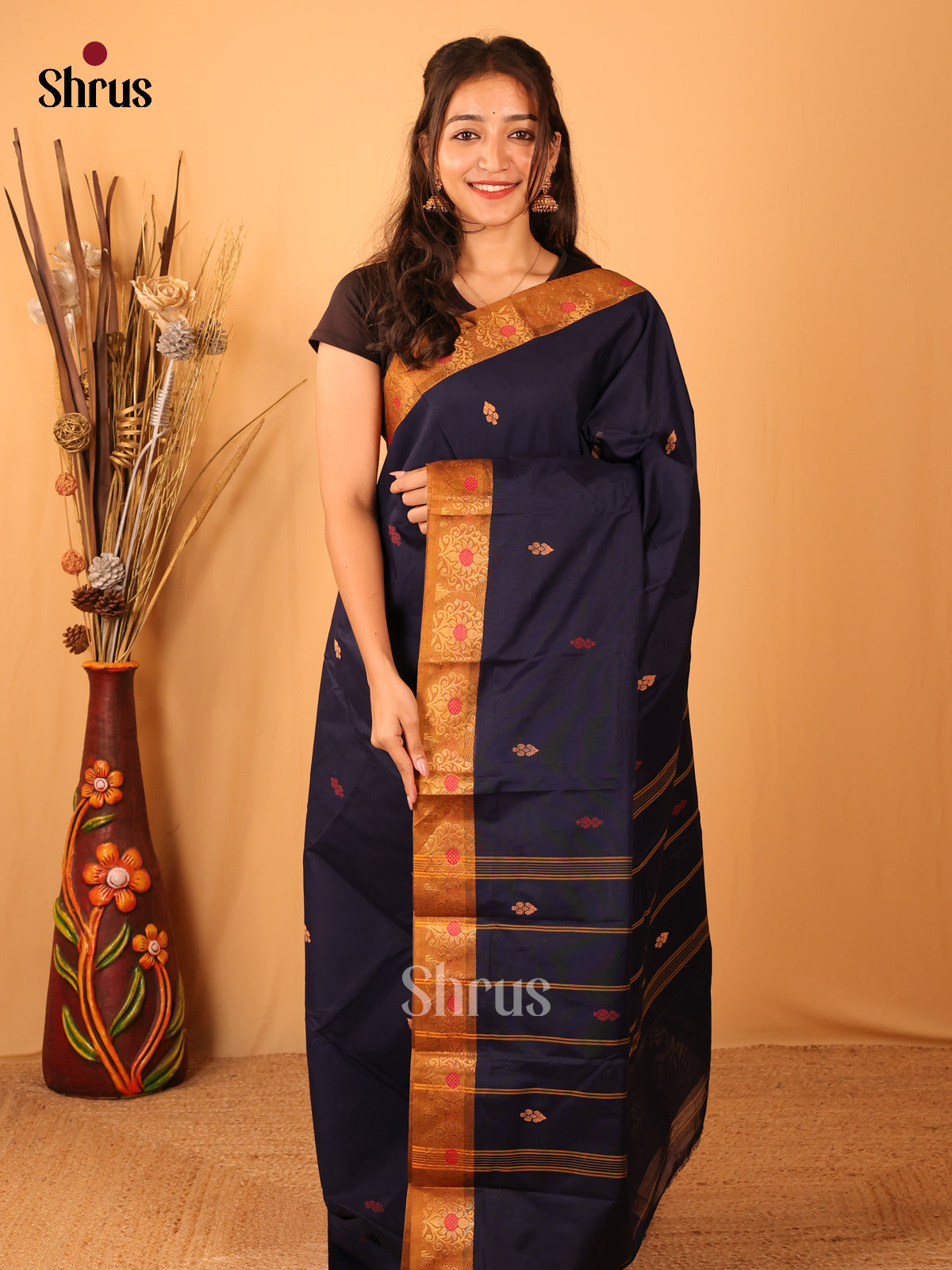 Blue & Brown- Chettinad Mix Cotton Saree - Shop on Shrus.com