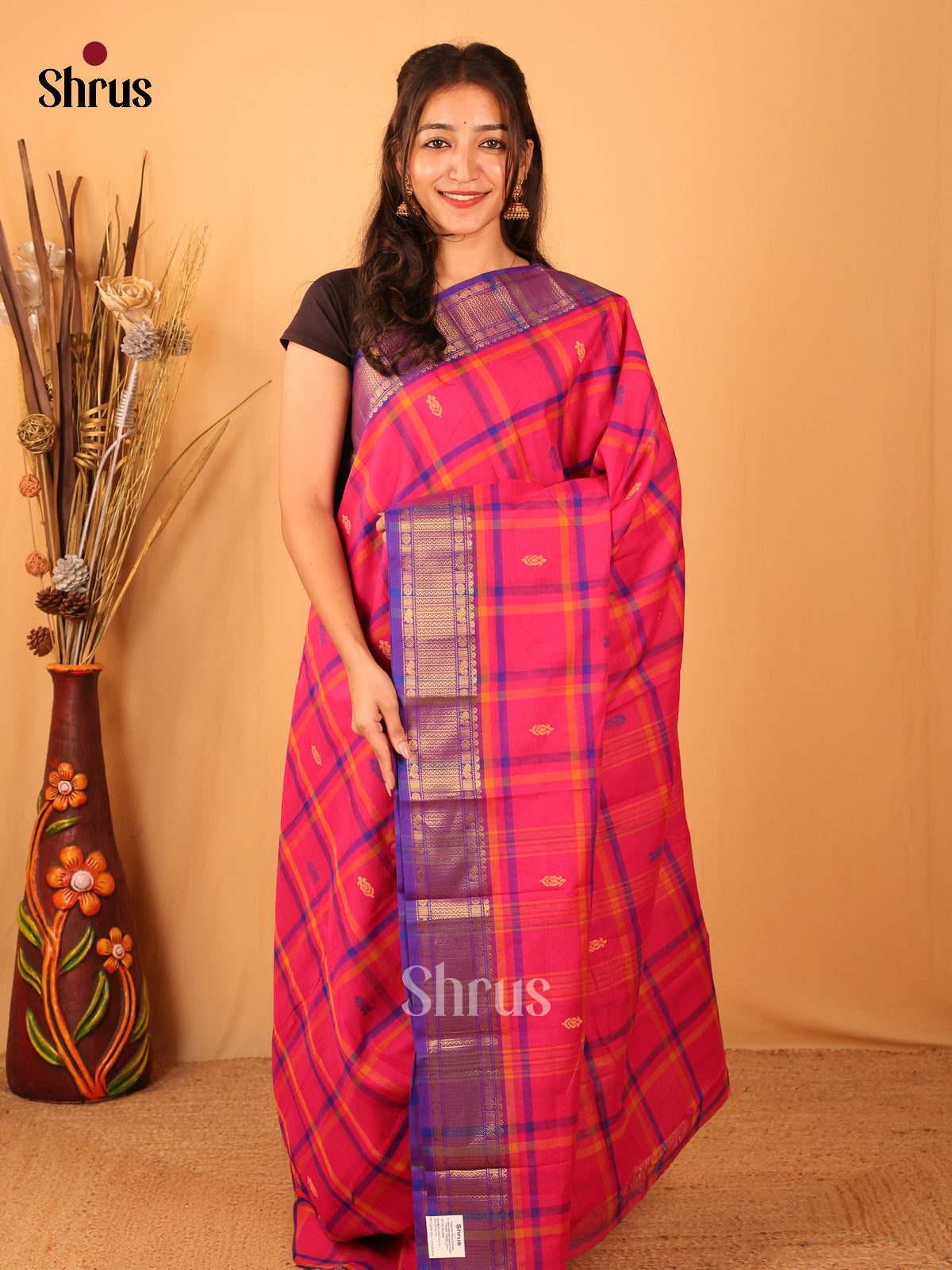 Pink & Violet - Chettinad Mix Cotton Saree - Shop on Shrus.com