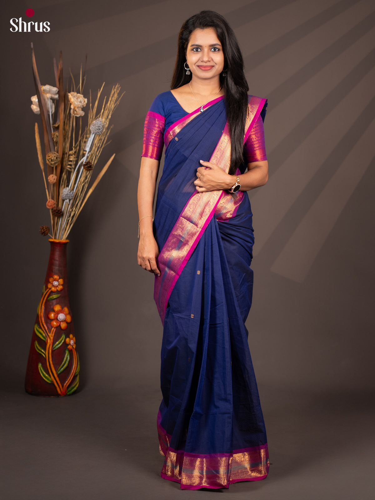 Violet & Purple - Chettinad Cotton Saree - Shop on Shrus.com