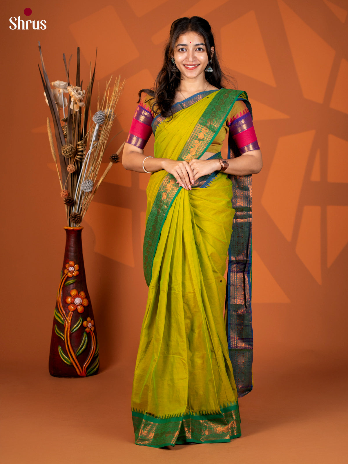 Lite Green & Blue- Chettinad Mix Cotton Saree - Shop on Shrus.com