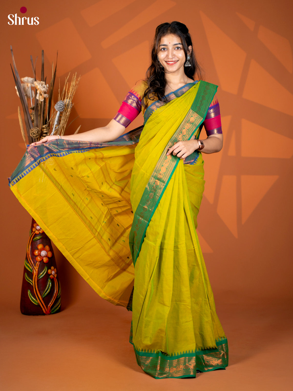 Lite Green & Blue- Chettinad Mix Cotton Saree - Shop on Shrus.com