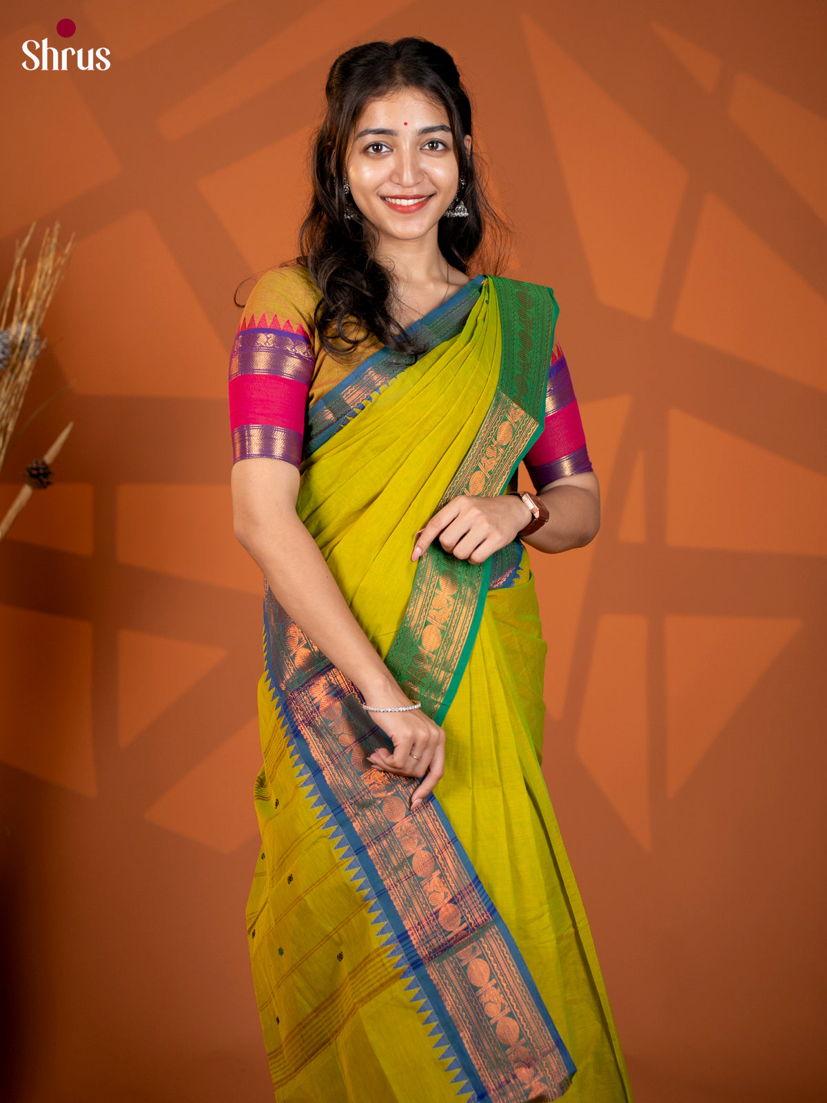 Lite Green & Blue- Chettinad Mix Cotton Saree - Shop on Shrus.com
