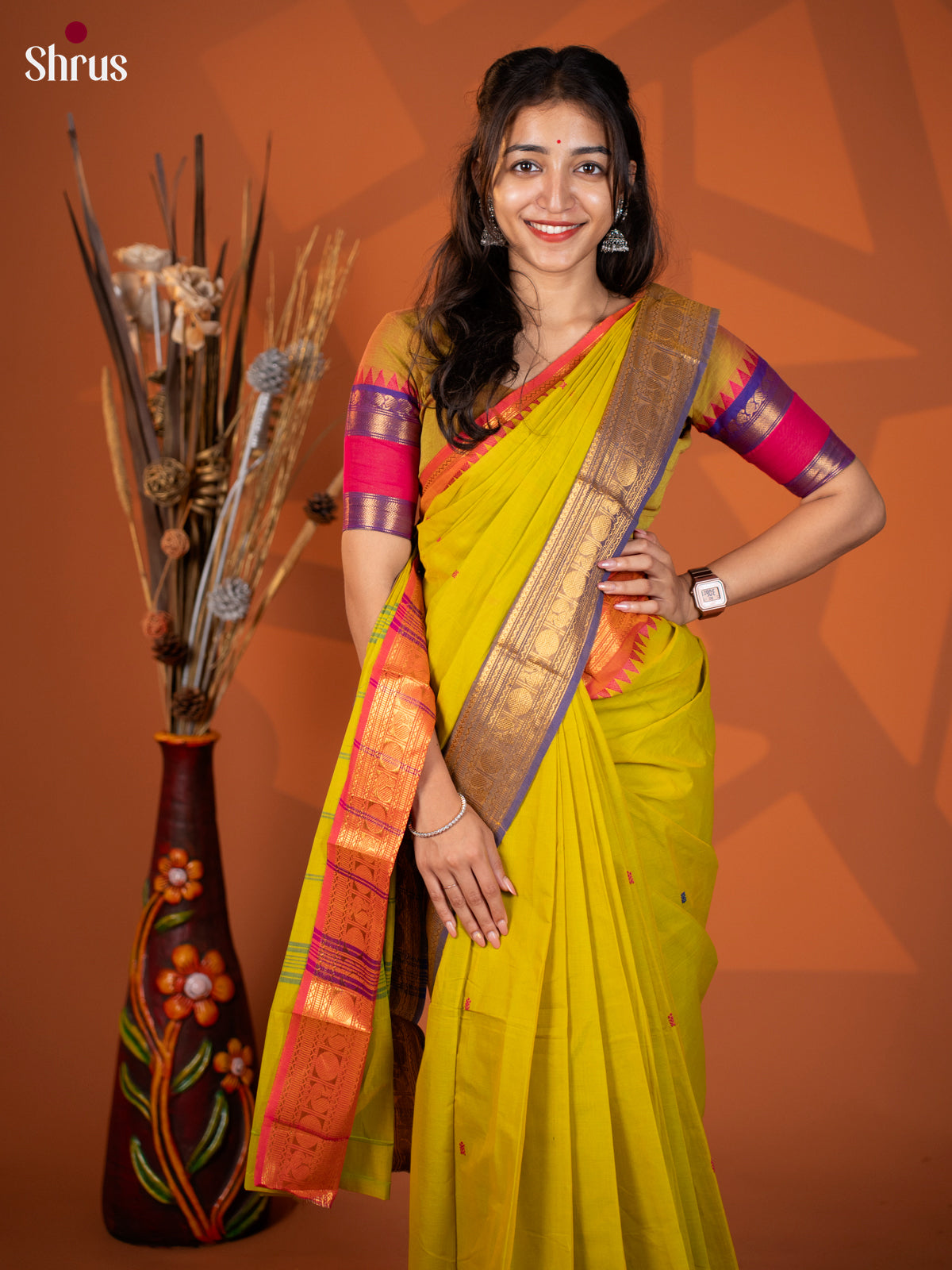 Lite Green & Purple - Chettinad Mix Cotton Saree - Shop on Shrus.com