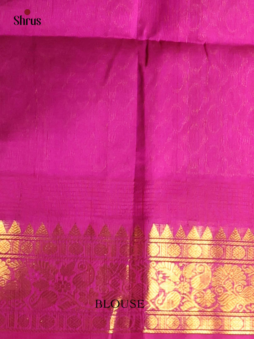 Mustard & Purple- Silk Cotton Saree - Shop on Shrus.com