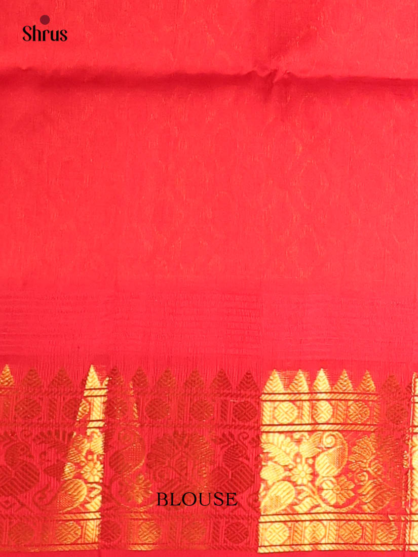 Cream & Red - Silk Cotton Saree - Shop on Shrus.com