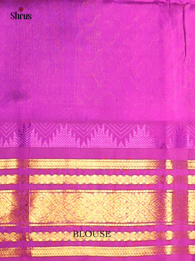 Blue & Pink - Silk Cotton Saree - Shop on Shrus.com