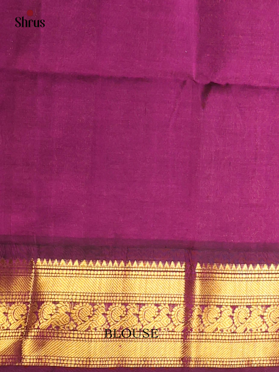 Beige & Purple - Silk Cotton Saree - Shop on Shrus.com