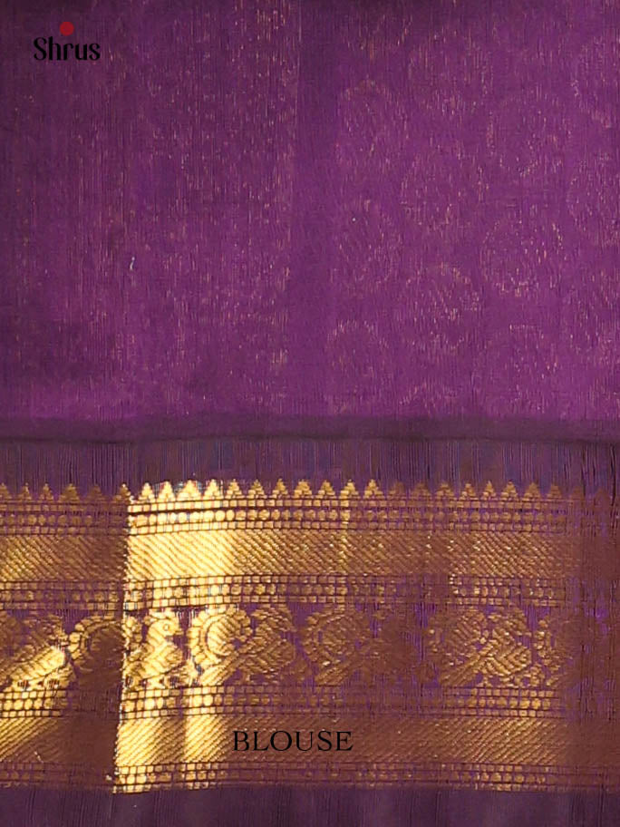 Cream & Purple- Silk Cotton Saree - Shop on Shrus.com
