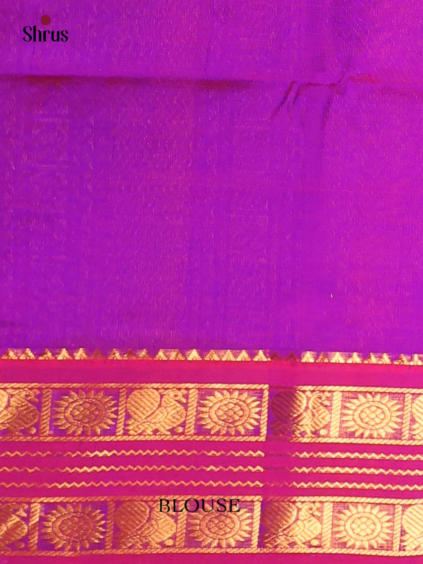 Aqua Green & Purple- Silk Cotton Saree - Shop on Shrus.com