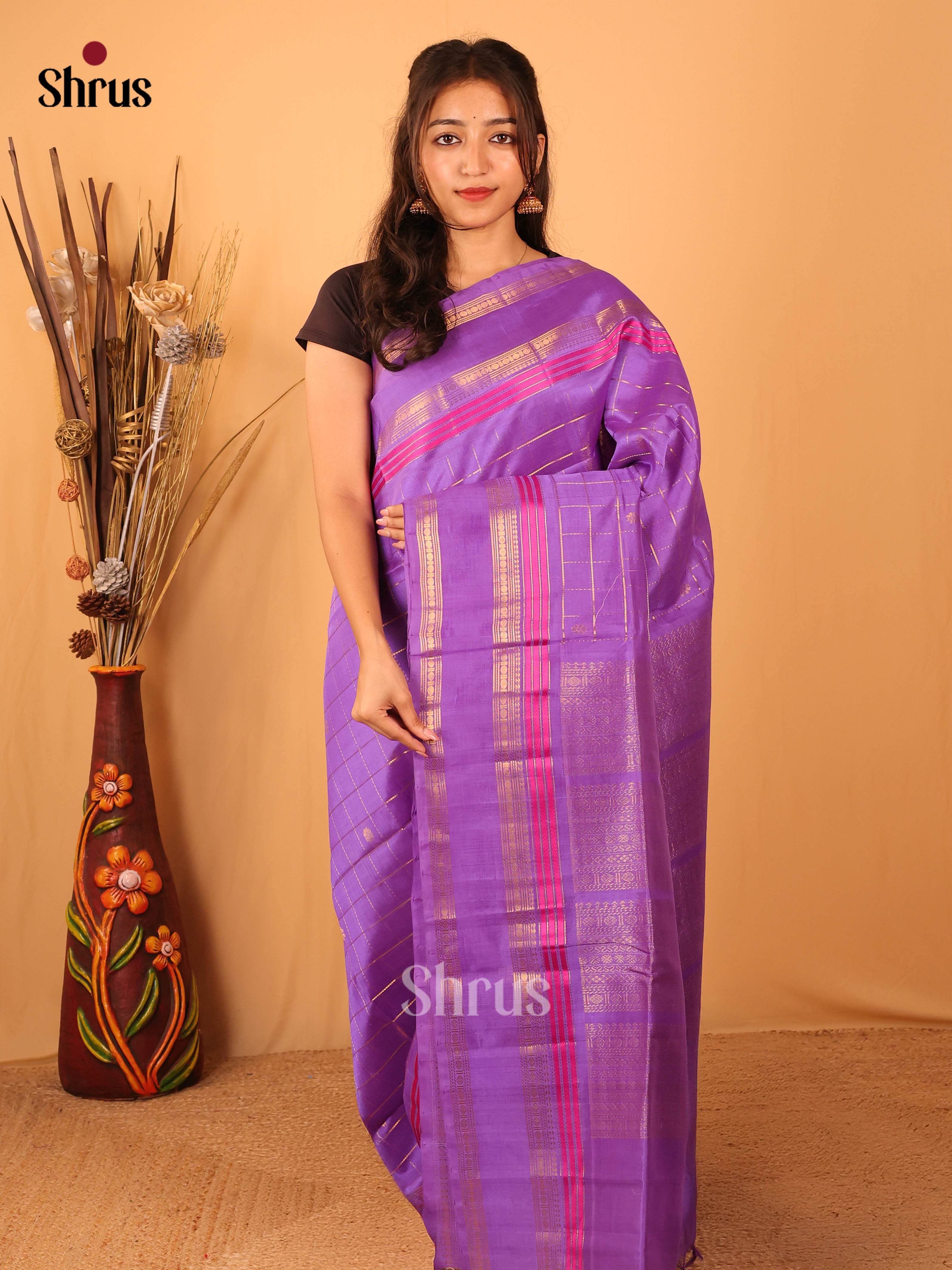 Lilac(Single Tone)- Silk Cotton Saree - Shop on Shrus.com