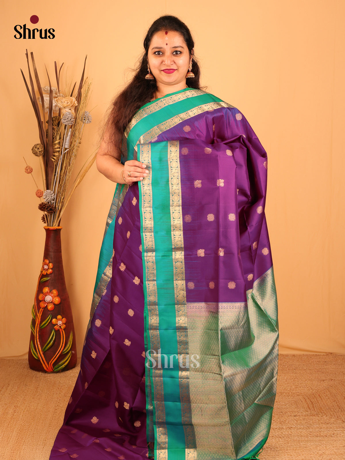 Violet & Green - Soft Silk Saree - Shop on Shrus.com