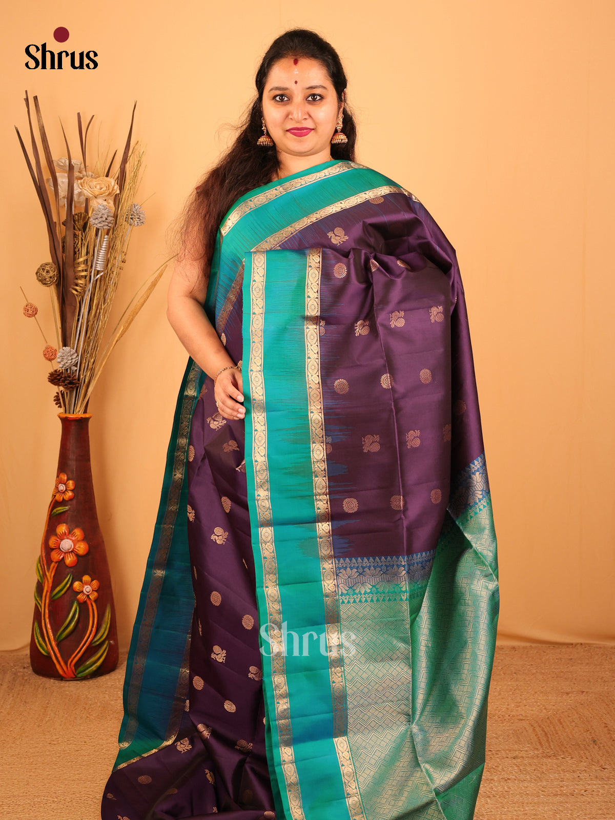 Violet & Teal - Soft Silk Saree - Shop on Shrus.com