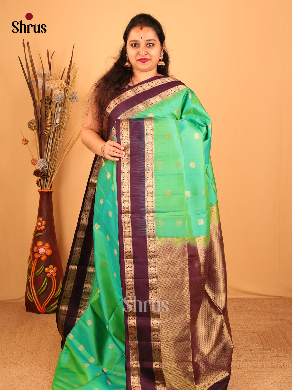 Teal Green & Jamun - Soft Silk Saree - Shop on Shrus.com
