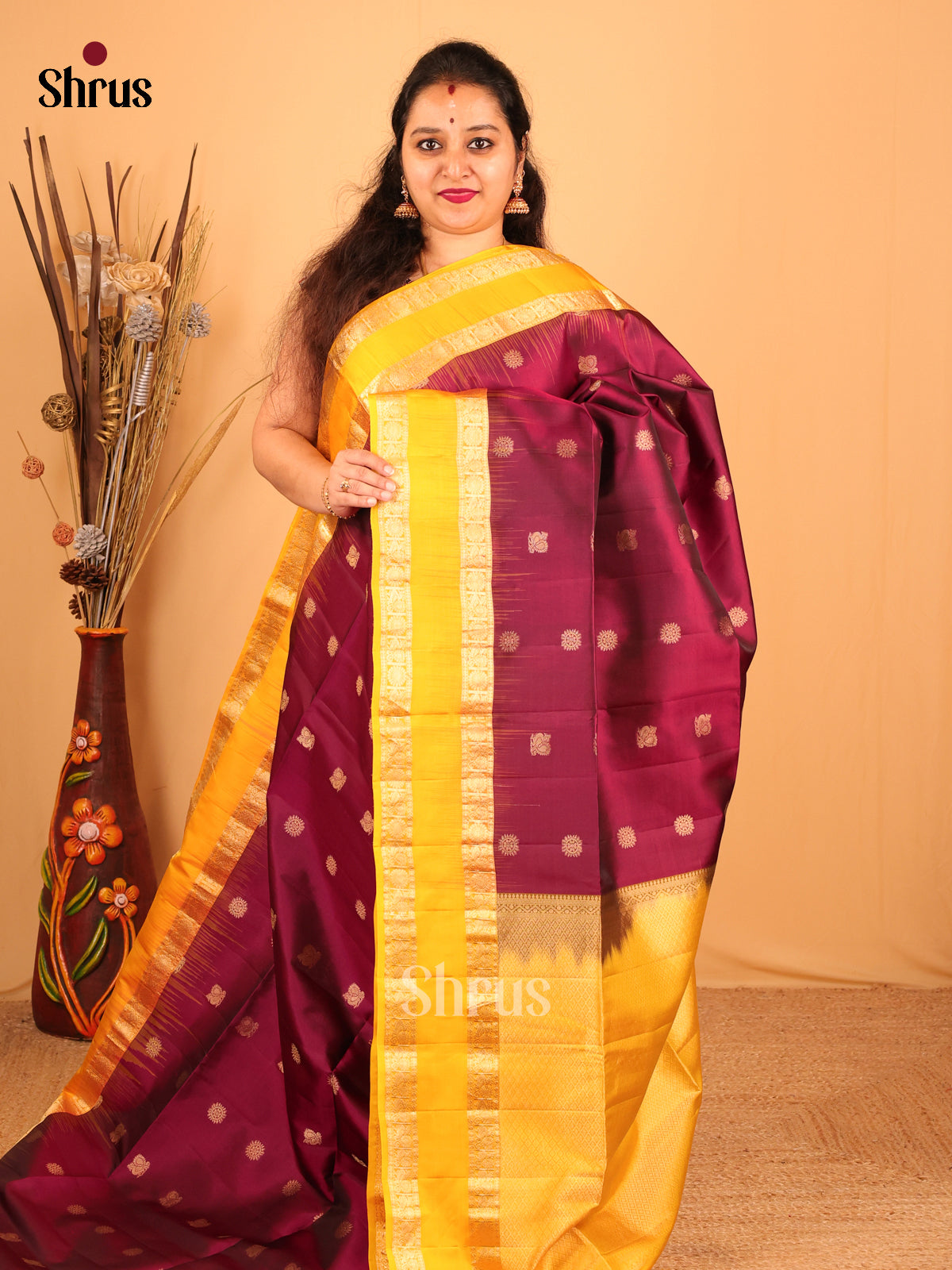 Purple & Yellow - Soft Silk Saree - Shop on Shrus.com