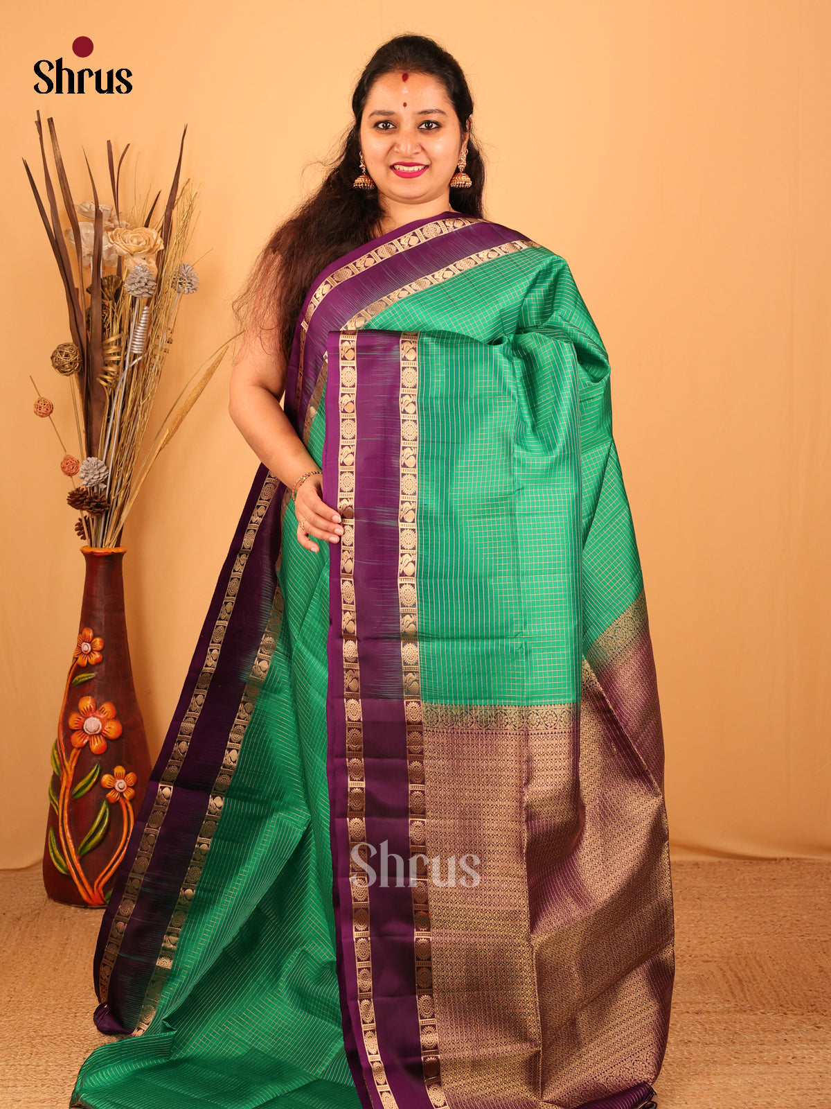 Green & Violet - Soft Silk Saree - Shop on Shrus.com