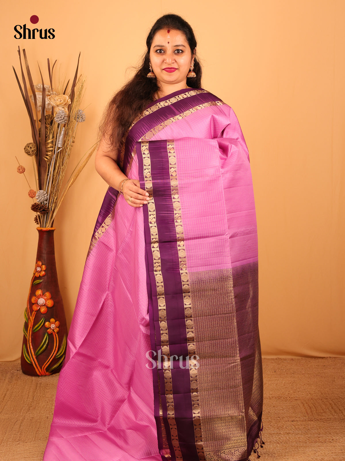 Pink & Violet - Soft Silk Saree - Shop on Shrus.com
