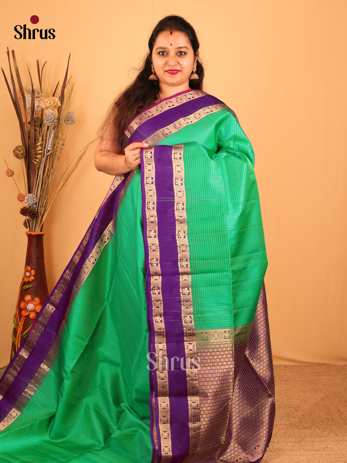 Green & Violet - Soft Silk Saree - Shop on Shrus.com