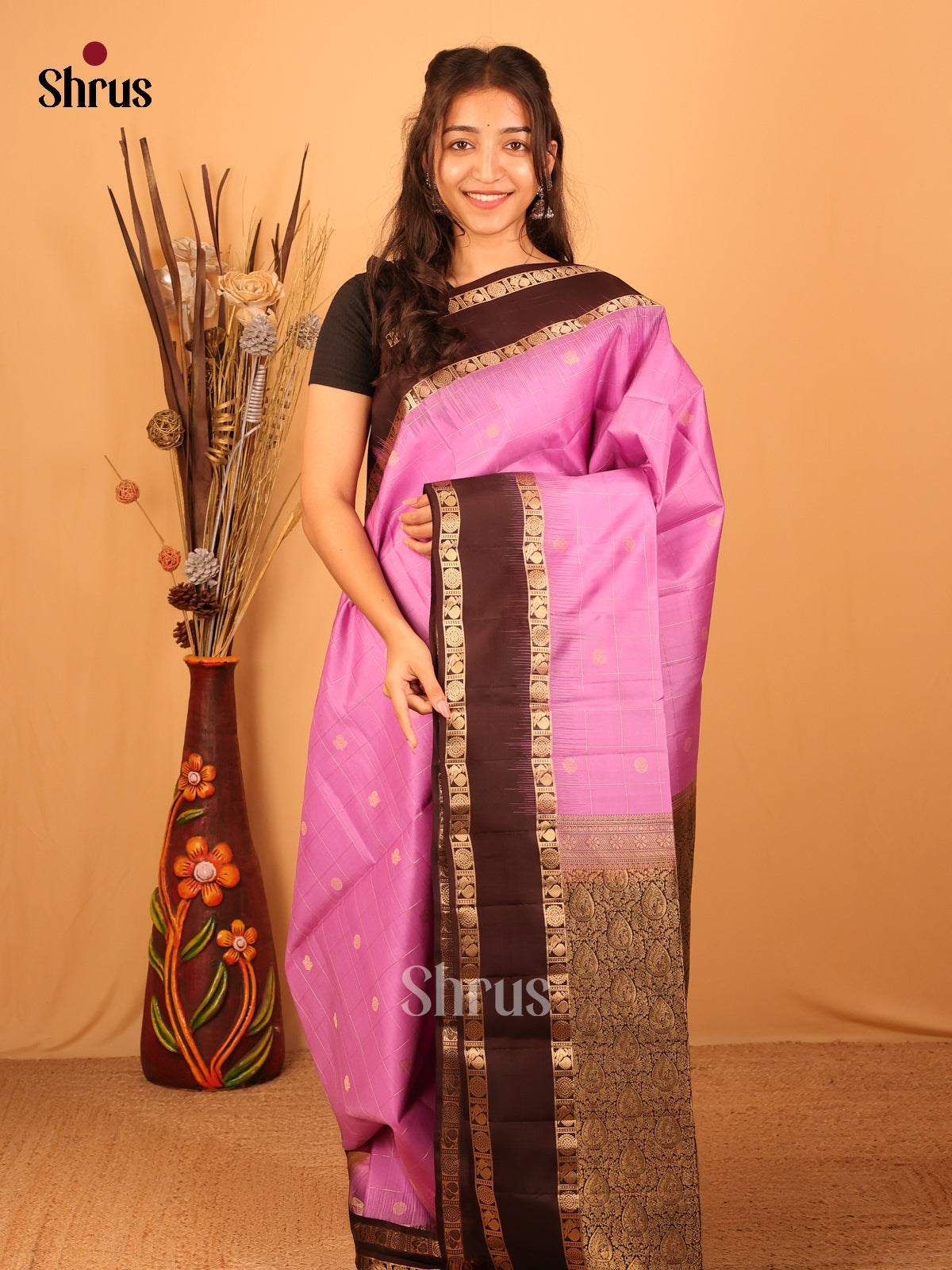 Lilac & Brown - Soft Silk Saree - Shop on Shrus.com